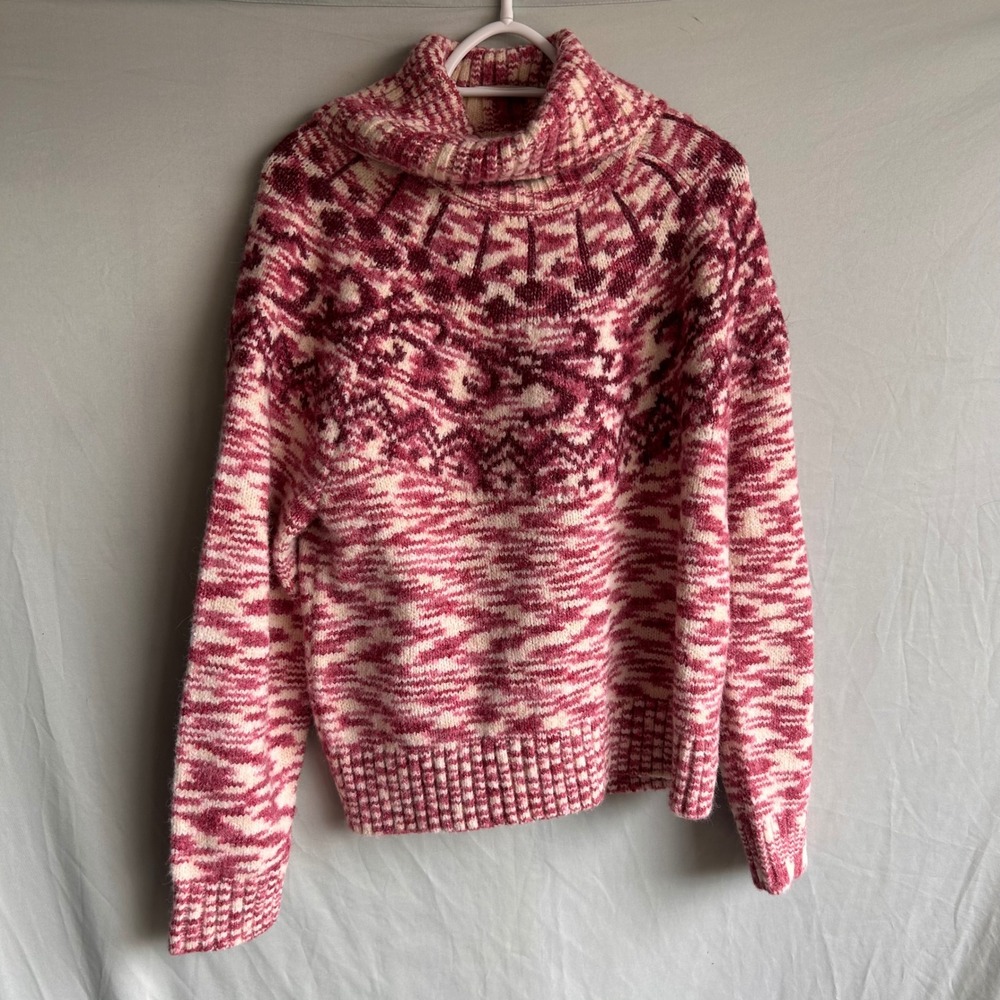 Loft Womens Pink Fair Isle Cowl Neck Sweater NWT Large Space Dye Knit Pullover